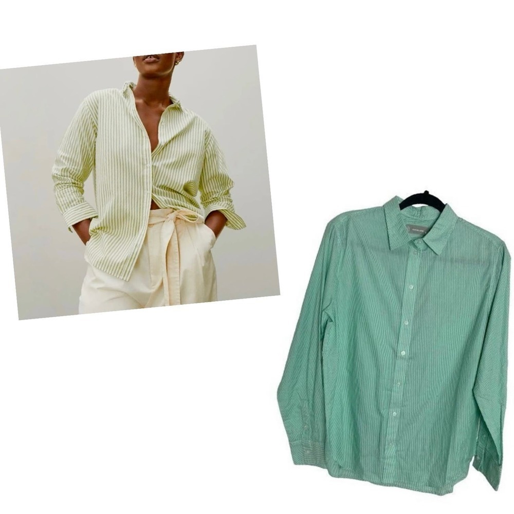 NWT Everlane The Oxford Shirt Mint Kelly Green White Striped Oversized - Sz 0
